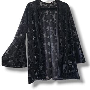 Le Lis Black Burnout Velvet Kimono Semi Sheer Jacket Size M Goth Whimsygoth